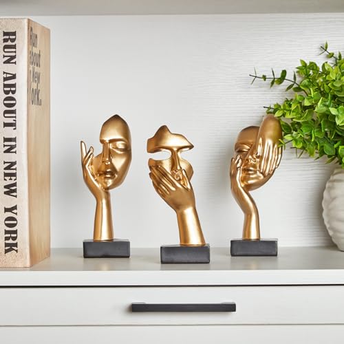 Set de 3 estatuas decorativas rostro dorado en resina miniatura 6