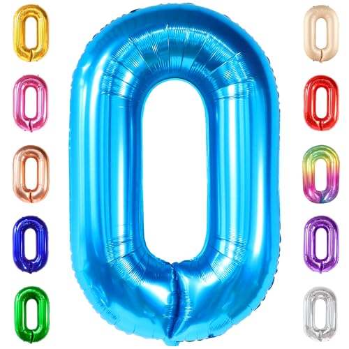 Image of KatchOn Blue 0 Number Balloons 40 Inch
