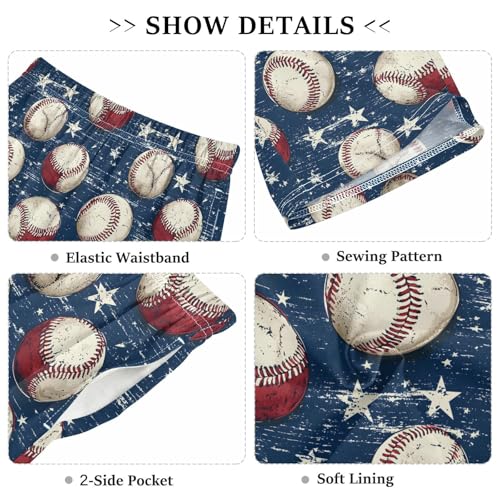 ALAZA Ball Baseball White Star Pajama Shorts Elastic Waist Casual Sleep Shorts with Pockets Size 6-143