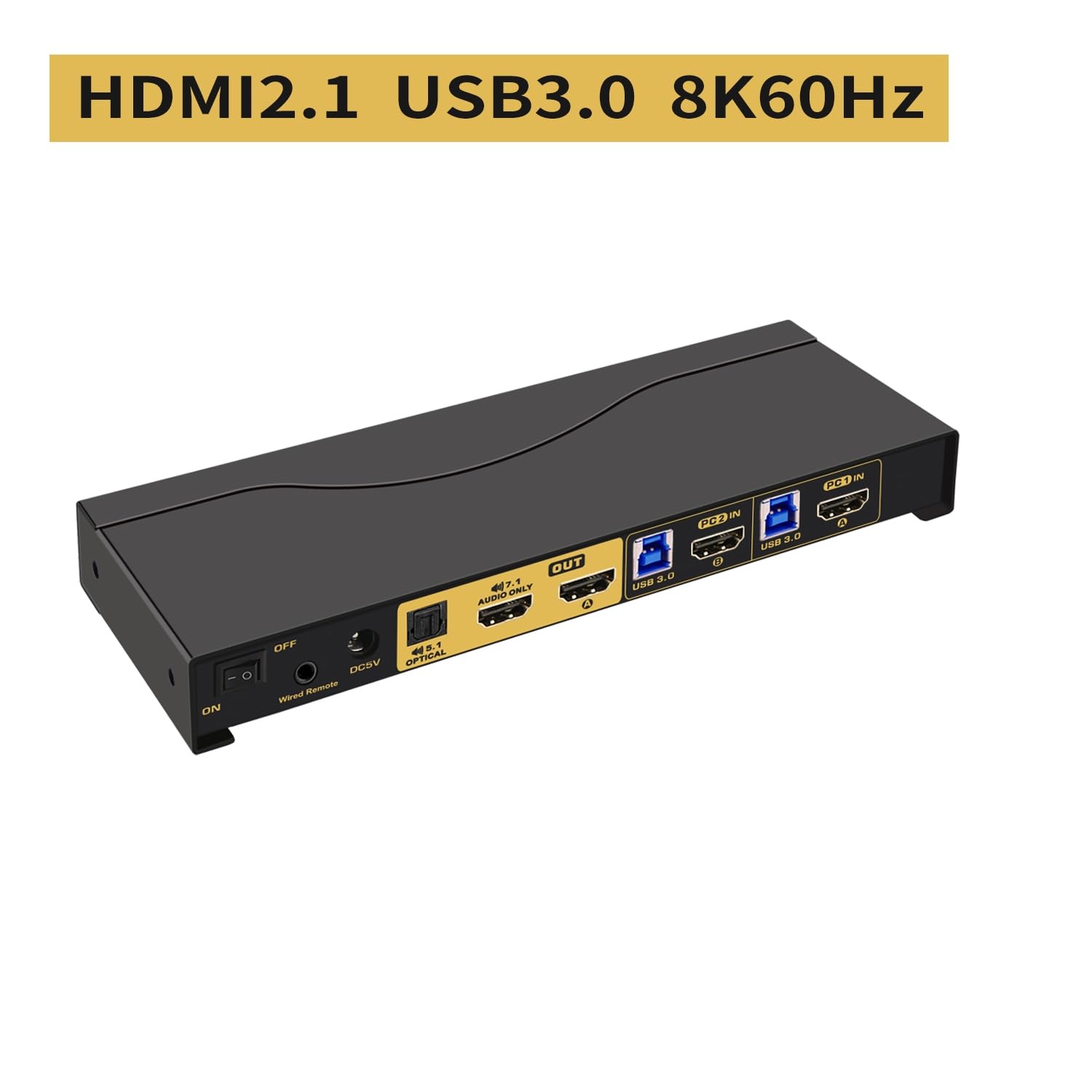 CKLau 2x1 8K@60Hz 4K@144Hz KVM HDMI Switch with Audio and Cables Support Hotkey Switching, Emulation EDID, 5.1 Channel Digital Fiber Optical Audio, 7.1 Surround Sound Audio Output