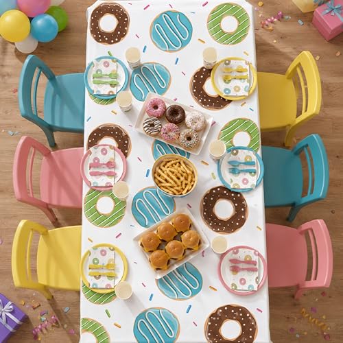 Image of Blue Orchards Donut Table Covers (Pack of 3) - 54 inchx108 inch XL - Birthday Decorations, Donut Table Covers, Donut Tablecloth, Donut Themed, Donut Grow Up Too Fast Party