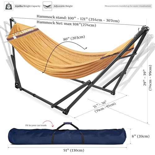 Image of Tranquillo Universal Double Hammock with Stand Included for 2 Persons 600 lbs Capacity Portable Foldable with Case - Indoor, Outdoor, Camping, Yellow