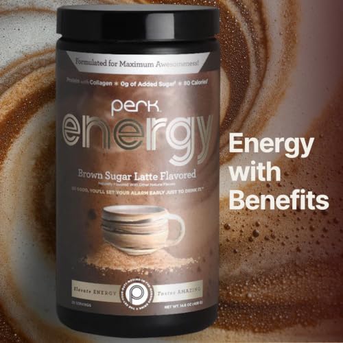 Image of Perk Energy Drink Mix (Brown Sugar Latte) 20 Servings, Gluten-Free | Caffeinated Healthy Coffee Alternative with Protein, 100mg of Caffeine, Soy-Free, Peanut-Free