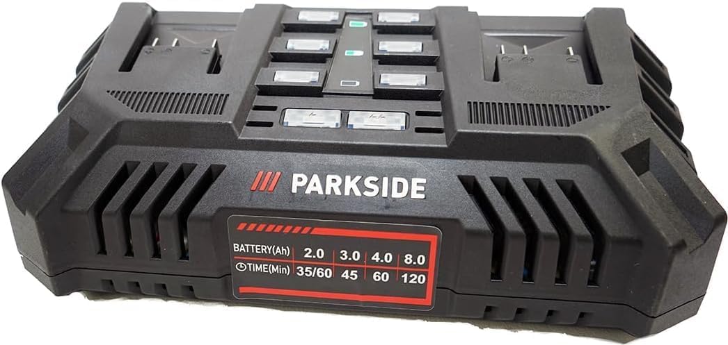 Offerta per batterie originali 20 V / 4 Ah (2 pezzi) con caricabatterie doppio 2 × 4,5 A – compatibili con la serie PARKSIDE X 20 V Team / 20V 4Ah