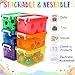 Bornerwhite 6 Pack Colorful Plastic Storage Bins with Lids 4 Quart Small Storage Boxes with Latching Lids Handle Stackable Clear Colored Storage Organizer Bins for Toy Craft Classroom