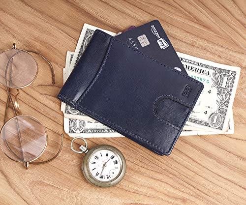 Image of Brooklyn Bridge Genuine Leather Money Clip Wallet for Men VT Blue - Premium Slim RFID Protected Wallet with Cash Clip & Multiple Card Slots, Stylish Front Pocket Design, Gift for Men