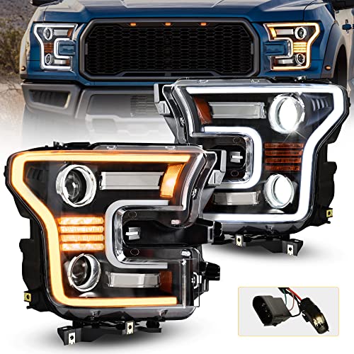 POKIAUTO Full LED Headlights for F150 15-17 DOT Approved LED Headlights Assembly with Switchback DRL Dynamic Animation Sequential Turn Signal for Ford F-150 2015-2017 (2PCS)