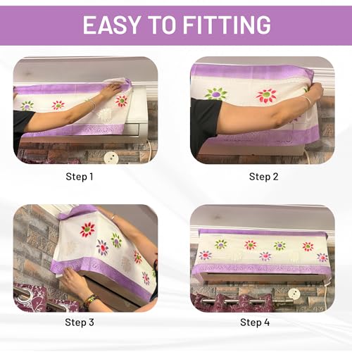 Image of Cotton Net Split AC Cover Indoor Unit for 2 Ton Capacity AC, Premium Work Indoor AC Dust Protection Cover Designer Summer Ac Cover for 2 Ton Ac (38 X 15.35 X 7.8 inch, Purple)
