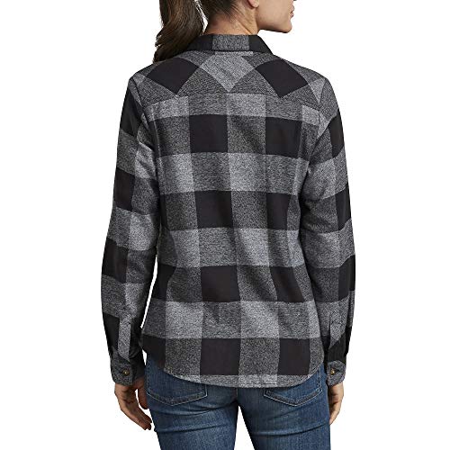 Dickies womens Long-sleeve Plaid Flannel Work Utility Button Down Shirt, Black/White Heather Buffalo, XX-Large US