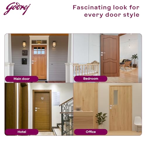 Image of Godrej Mortise Lock|Handle Lock Set for Main & Bedroom Door|Twist Rossette Home Decor Handle|Satin Steel Finish|9 Ih Lockbody|60 mm 1CK Cylinder - Knob from Inside & 4 Keys| 5 Years Warranty