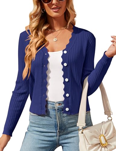 Image of Womens Cropped Cardigan Knit Shrugs for Dresses Tops V Neck Button Down Cardigans Sweaters