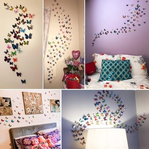 Tianorcan 80 Stück 3D Schmetterlinge Deko Schmetterling Wandaufkleber Dekoration Wandtattoo Abnehmbare Wandaufkleber Heimdeko Schlafzimmer Deko