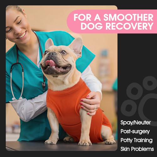 Image of FUAMEY Dog Recovery Suit Male,Dogs Surgery Neuter Suits Puppy Spay Shirts for Female Protect Dog's Skin Anti Licking Abdominal Wounds Doggie Onesie Pet Bodysuit Alternative to Cone Orange XS