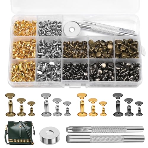 Reovin 180 Set Leder Nieten Set Doppelkappennieten 3 Größen Metallnieten Für Leder Mit 3 Werkzeugen Hohlnieten Für Lederhandwerk Heimwerkerarbeiten Reparaturen Dekoration 4 Farben