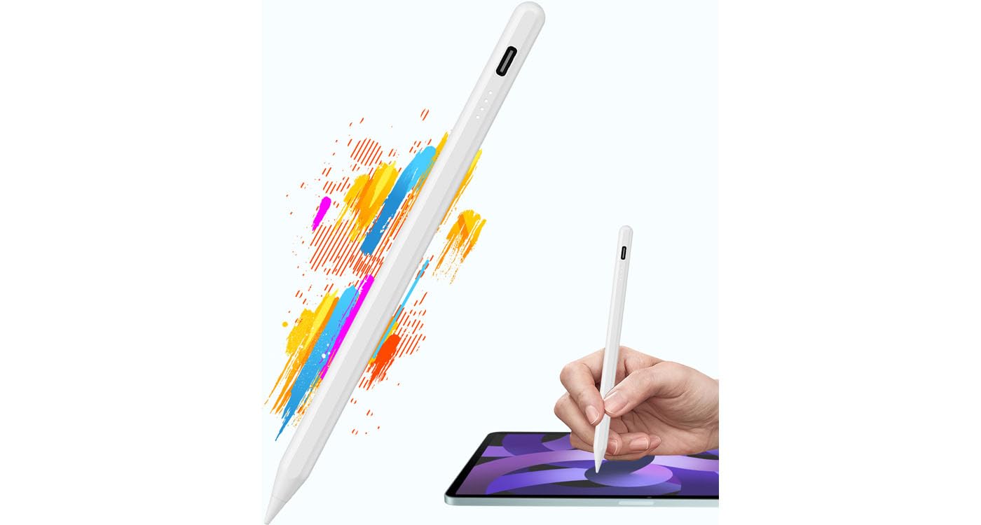 LMP DigiPen compatibile con iPad - Palm Rejection, Sensibilità Tilt, Magnetico, Senza Bluetooth, 14h Autonomia, Led Batteria, 2 Punte di Ricambio, Cavo USB-C Incluso – Bianco