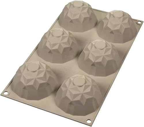 Miniatura 2 de Silikomart Mini molde de silicona Gemma, bandeja flexible con tecnología 3D que crea 6 postres texturizados en forma de piedra preciosa, desmoldea