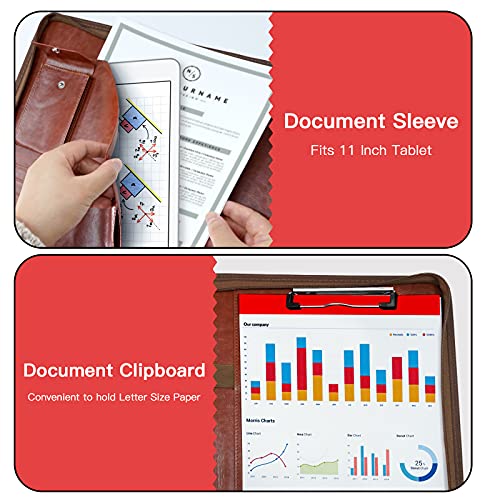 zippered padfolio organizer wriyes leather planner binder 102 inch portfolio folder for documents letter size business card holder for menampwomen brown