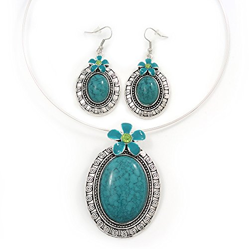 Collar de alambre flexible verde azulado para realzar tus looks de noche