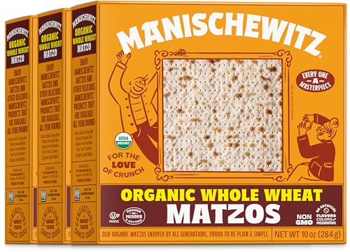 Manischewitz Organic Whole Wheat Matzos Kosher For Passover 10oz (3 Pack) Crisp & Delicious, Kosher for Passover and for Year Round Use