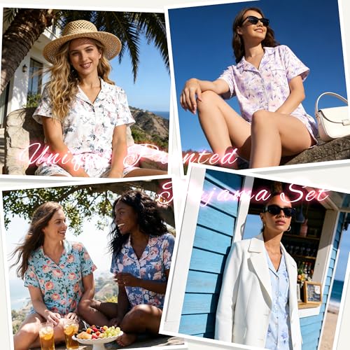 Image of LYCY Womens Pajamas Set Floral Print, Soft Pajamas for Women Shorts Set, Summer Button Down 2 piece Women Pjs