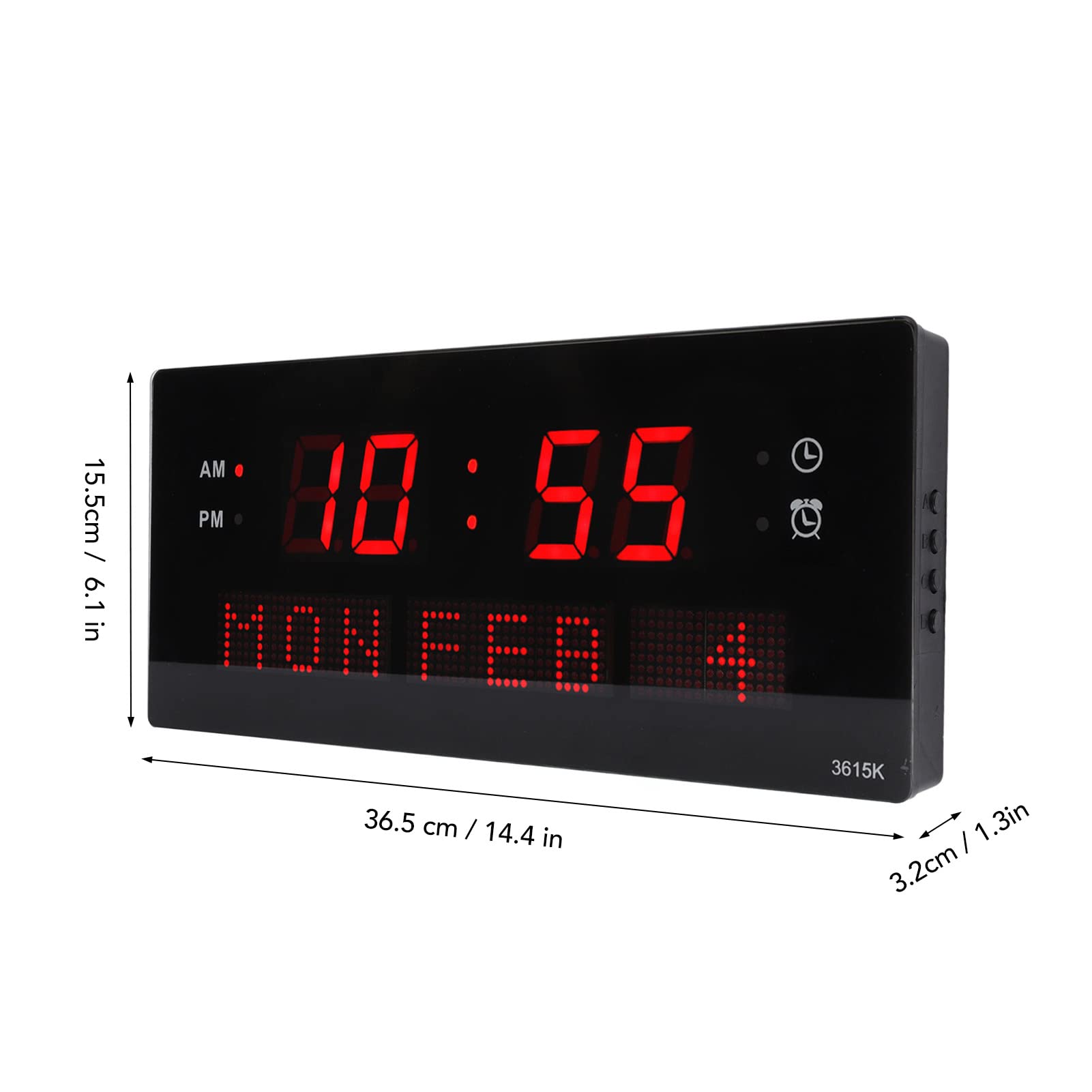 Orologio da Parete a LED con Display Digitale, Struttura in | Orologio da Scrivania Elettrico Plug-in, Ampio Schermo da 14,4 Pollici, Display della Temperatura e della Settimana, Adatto