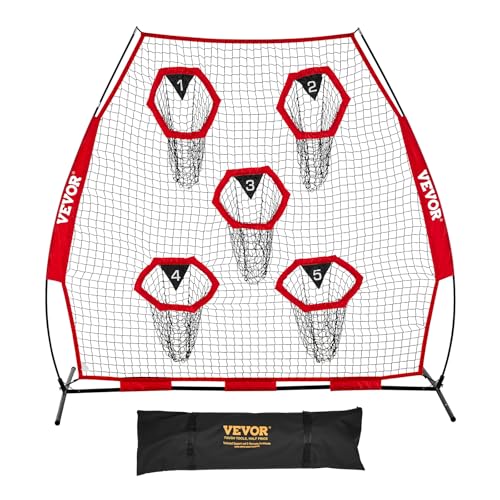 VEVOR Red de práctica de Lanzamiento para Entrenador de fútbol, 2265 x 1060 x 2100 mm, con 5 Bolsillos para Objetivos, para Entrenamiento de precisión de pases de Mariscal de Campo, Color Rojo