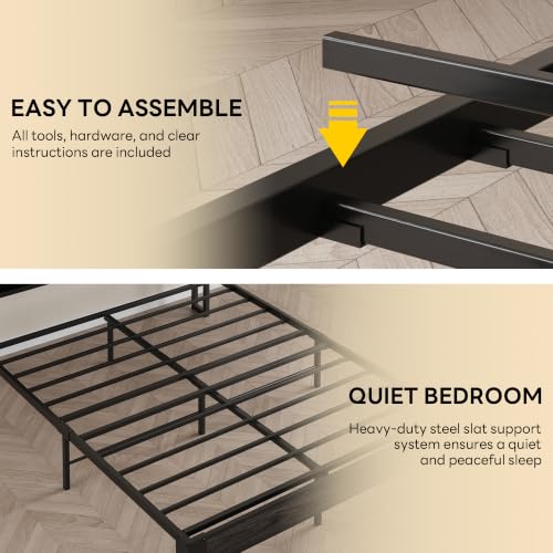 Image of LIKIMIO Full Size Bed Frame, PU Leather Storage Headboard with Charging Station, Solid and Stable, Noise Free, No Box Spring Needed, Easy Assembly, Black