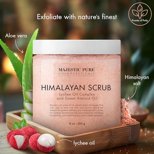 MAJESTIC PURE Himalayan Salt Body Scrub with Lychee Oil, Exfoliating Salt Scrub to Exfoliate & Moisturize Skin, Deep Cleansing - 10 oz - Image 3