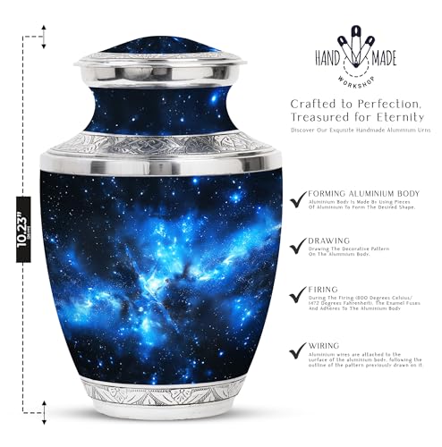 Image of Nebula Large Funeral Urns - Burial Urn for Adult Ashes - Decorative Adult - Human Remains Urn - Cremation Urn for Men & Women - 10 Inch Large with Velvet Bag