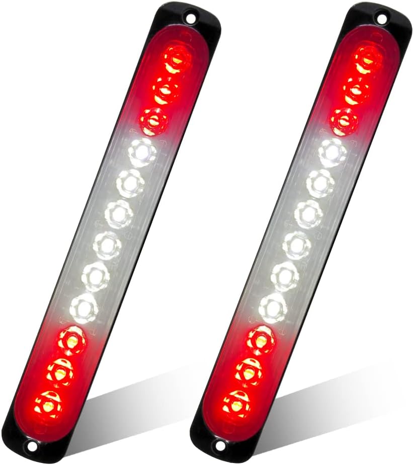 2pcs 12LED Red and White Led Light-Head Emergency Beacon Hazard Warning Light Flashing Strobe Light Bar Recovery Breakdown Surface Mount for Construction Vehicle Car Truck Trailer Caravan 12-24V