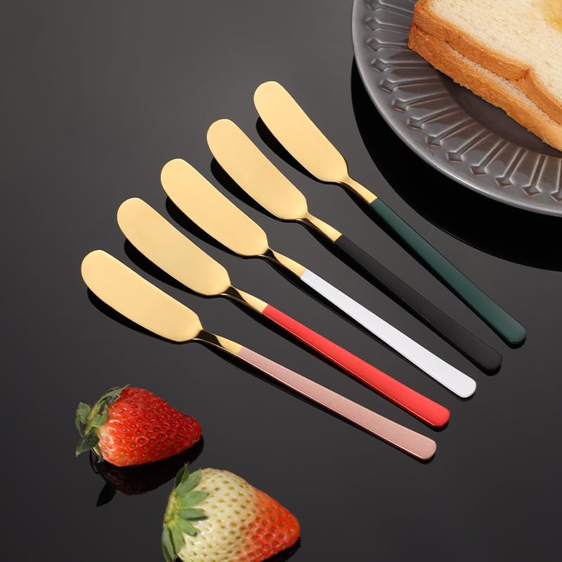 ONUIFIKE Silverware Set, 1/4/6/8/10/12 Pcs 304 Stainless Steel Cheese Knife Paint Craft Home Baking Bread Jam Knife Butter Knife, Home Cutlery Flatware Set(Black,4 Pieces)