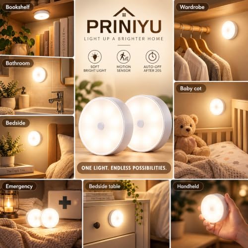 Image of Motion Sensor LED Puck Light Rechargeable Night Lamp Set of 2
