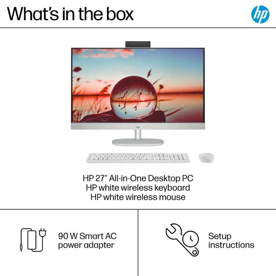 Image of HP 27 inch FHD All-in-One Desktop Computer, 12-core Intel Ultra 7 Processor, 16GB RAM 1TB Storage (512GB SSD+512GB Docking Set), Windows 11, Wireless Keyboard & Mouse, NLY Earphones, White