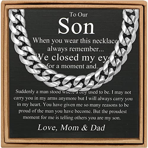 Image of JoycuFF Birthday Gifts for Son Cuban Link Chain for Men from Dad Mens Silver Stainless Steel Necklace 10MM 26Inches Hip Hop Granduation Father's Day Jewelry for Men