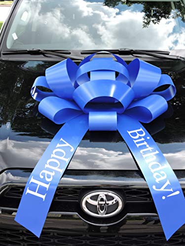 Carbowz Big Happy Birthday Car Bow, Giant 30" Bow, Non Scratch Magnet, Weather Resistant Vinyl (Blue) #TOP1
