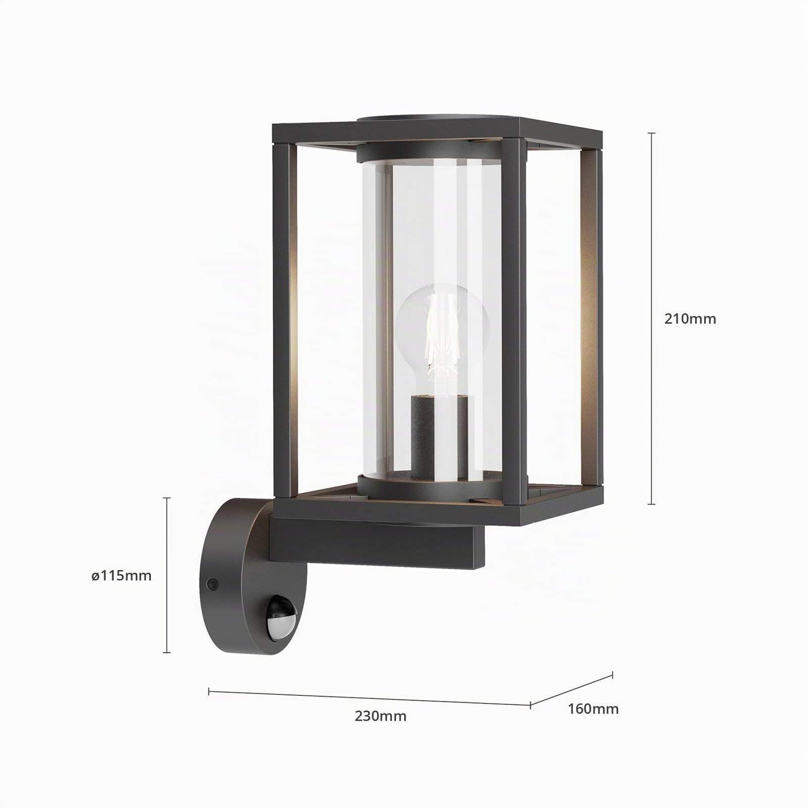 Lucande Wandlampe aussen mit Bewegungsmelder, Aussenwandleuchte spritzwassergeschützt IP44 1x E27 max. 60W ohne Leuchtmittel Außenleuchte