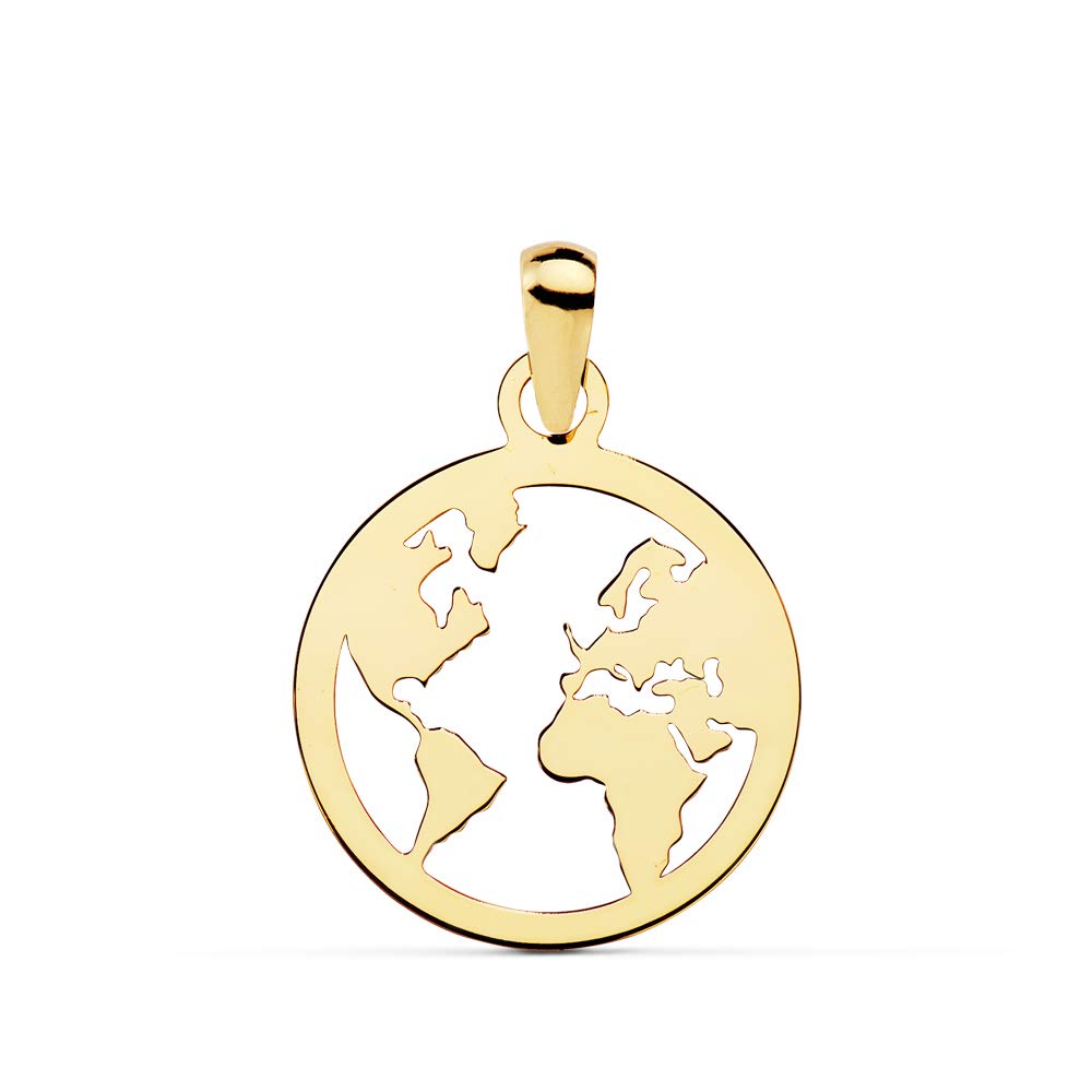Alda Joyeros Colgante Flat World Oro Amarillo 18 Kilates (750) 15 mm Collar Mundo Mapamundi