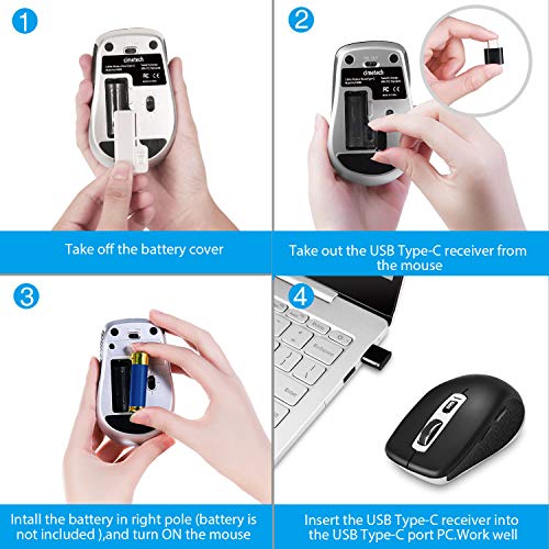 Image of Cimetech 2.4G Wireless Mouse, Type C USB C Receiver, Compatible with Macbook, Chromebook, Smartphone, Black