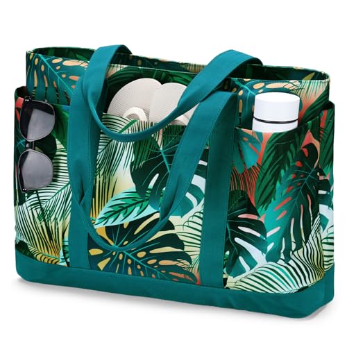 VASCHY Extra Large Beach Bag, Oversized Utility Travel Tote Bag with Zipper Waterproof Sand-proof Pool Bag with Wet Bag