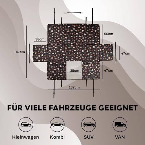 Hainberger Hundedecke Auto Rückbank Wasserabweisende Kratzfeste Autodecke für Hunde wasserdichte rutschfeste Autoschondecke mit Seitenschutz und Sichtfenster,4-in-1 Rücksitzschoner 137x147(mit Muster)