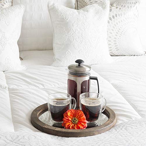 Stonebriar Round Natural Wood Serving Tray With Antique Mirror, Rustic Butler Tray, Unique Coffee Centerpiece For The Coffee Table, Dining Table, Or Any Table Top #TOP3