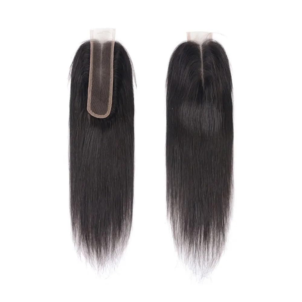 5 x 15 cm HD Swiss Lace Closure włosy gładkie, naturalna linia włosów, ludzkie włosy, naturalny czarny kolor, przedłużenie włosów (50 cm)