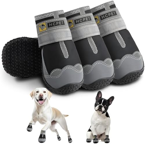 Hcpet Dog Shoes for Large Dogs, Waterproof Dog Booties for Small Medium Dogs, Anti-Slip Dog Boots & Paw Protectors for Hot Pavement Winter Snow Hiking with Reflective Straps Black Size 2 Bla