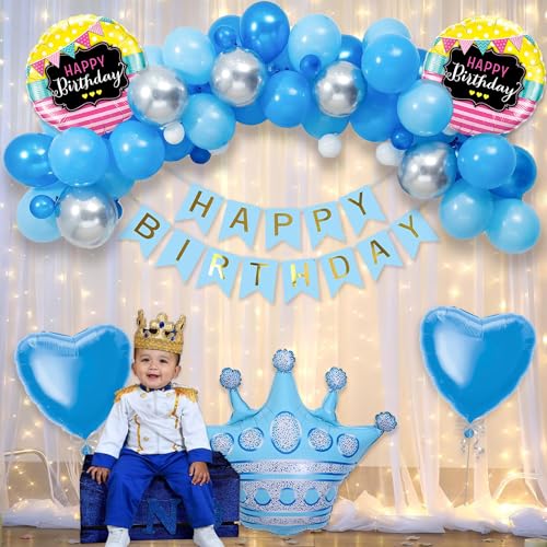 Image of Rozi Decoration Latex,Foil,Cardstock Prince Theme Birthday Decoration Items With Light Backdrop Set Of 40 Pcs Crown Theme Birthday Decorations|Prince 1St Birthday Decoration For Boys,Multicolor