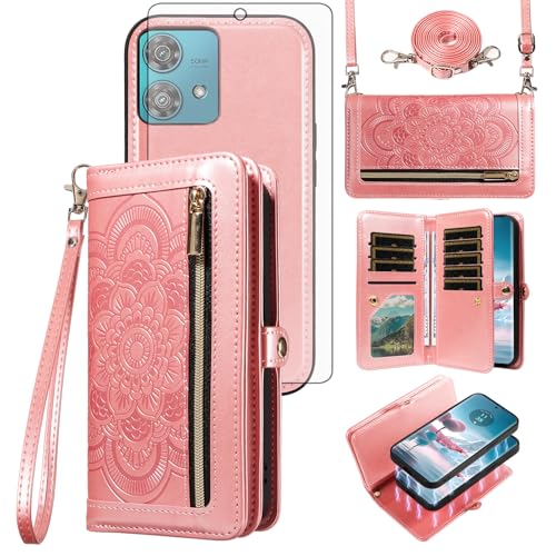 Coque Motorola Edge 40 Neo portefeuille zippé et vitre de protection