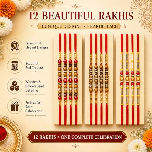 Image of DIVAYANSHI Premium Pearl Rakhi Set for Brother | Handmade Designer Beaded Rakhi Threads | Raksha Bandhan Gift with Roli Chawal & Premium Display Card- Pack of 12