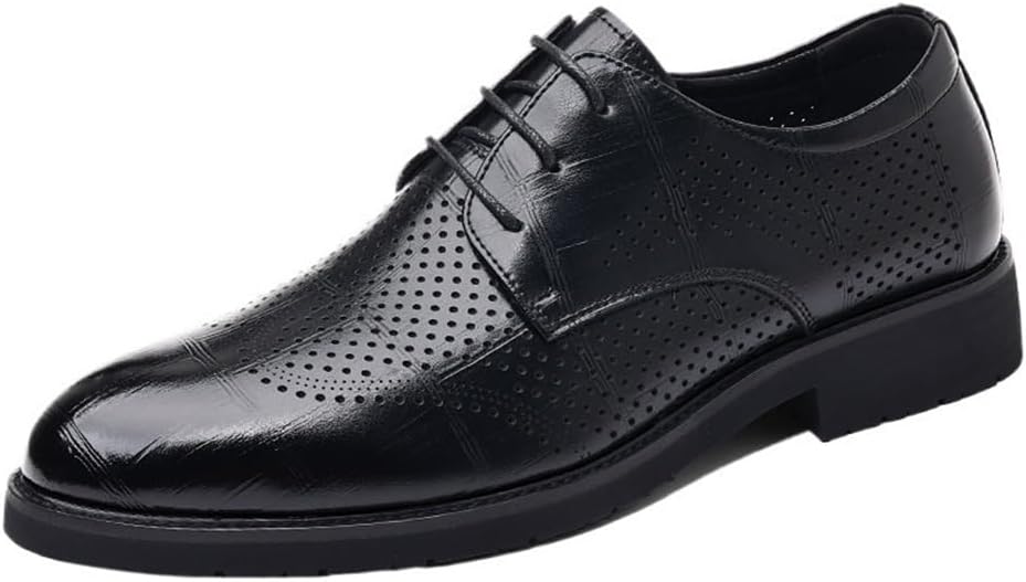 Men’s Breathable Slip-on Leather Oxford Dress Shoes Hollow Design for Prom Wedding Tuxedo