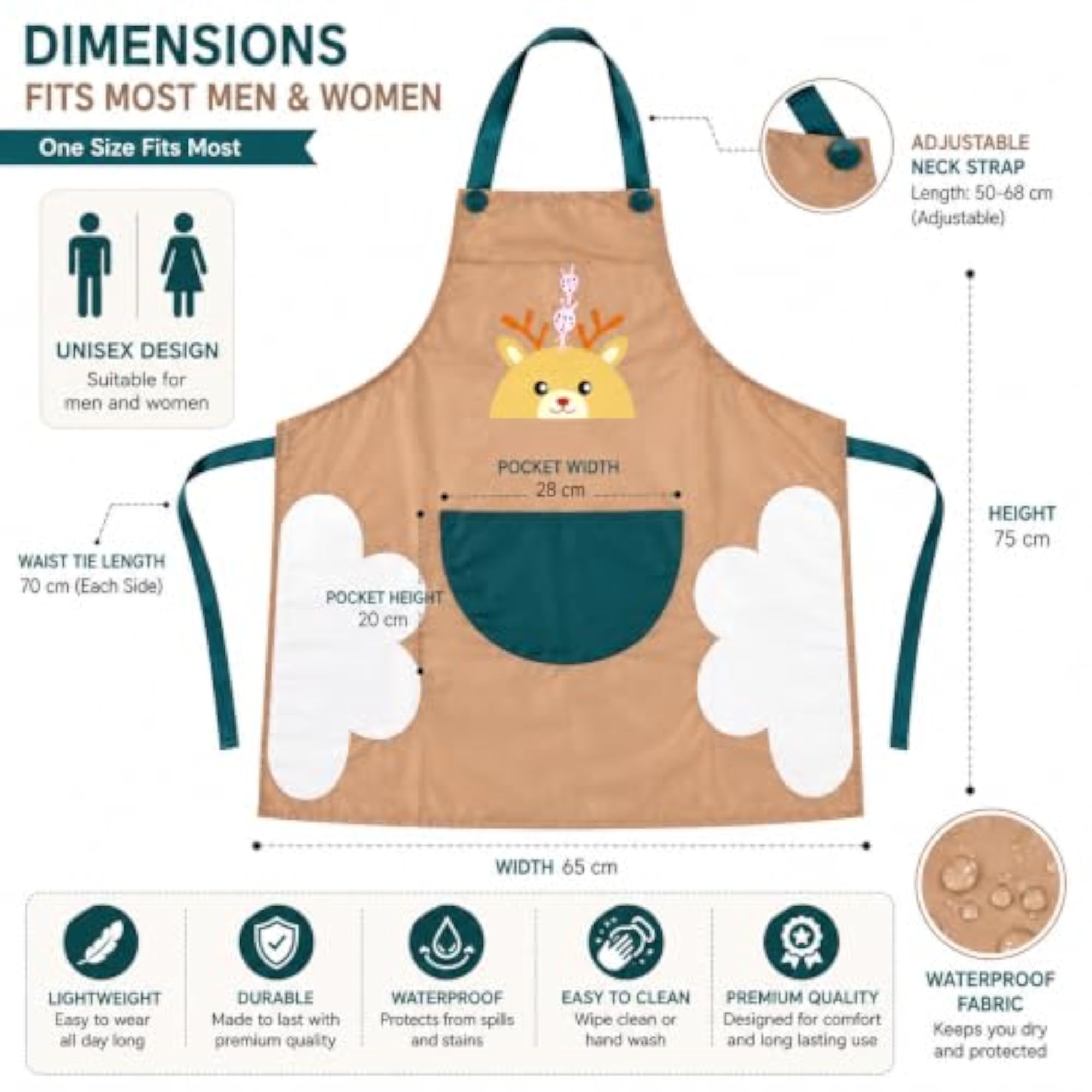 Waterproof Kitchen Apron for Men and Women, Adjustable with Pocket
