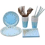 Vajilla para 10 invitados: este arnés de fiesta azul y oro rosa contiene todo lo que necesitas para hasta 10 invitados: 10 platos de papel de fiesta de 7 pulgadas, 10 platos de papel de fiesta de 9 pulgadas, 20 vasos de papel, 10 pajitas de agua potable, 20 servilletas, 20 tenedores. Utiliza este exquisito arnés de fiesta para Hacer tu fiesta perfecta. (Dos colores para su elección)