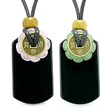 Cool Agate Tag Rose and Green Quartz Lucky Celtic Coin Donut Amulets Couples or Best Friends Necklaces